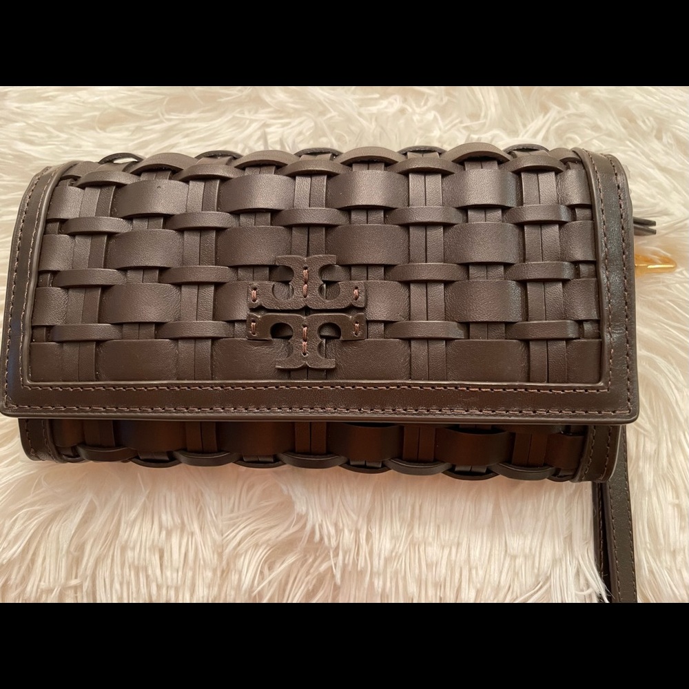 EUC.  Tory Burch Britton woven flap wallet/wristlet. Has been used once.